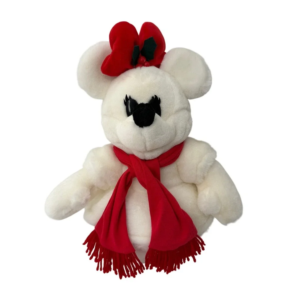 Disney Minnie Mouse Snowman Plush Holiday White Red Scarf Bow 15